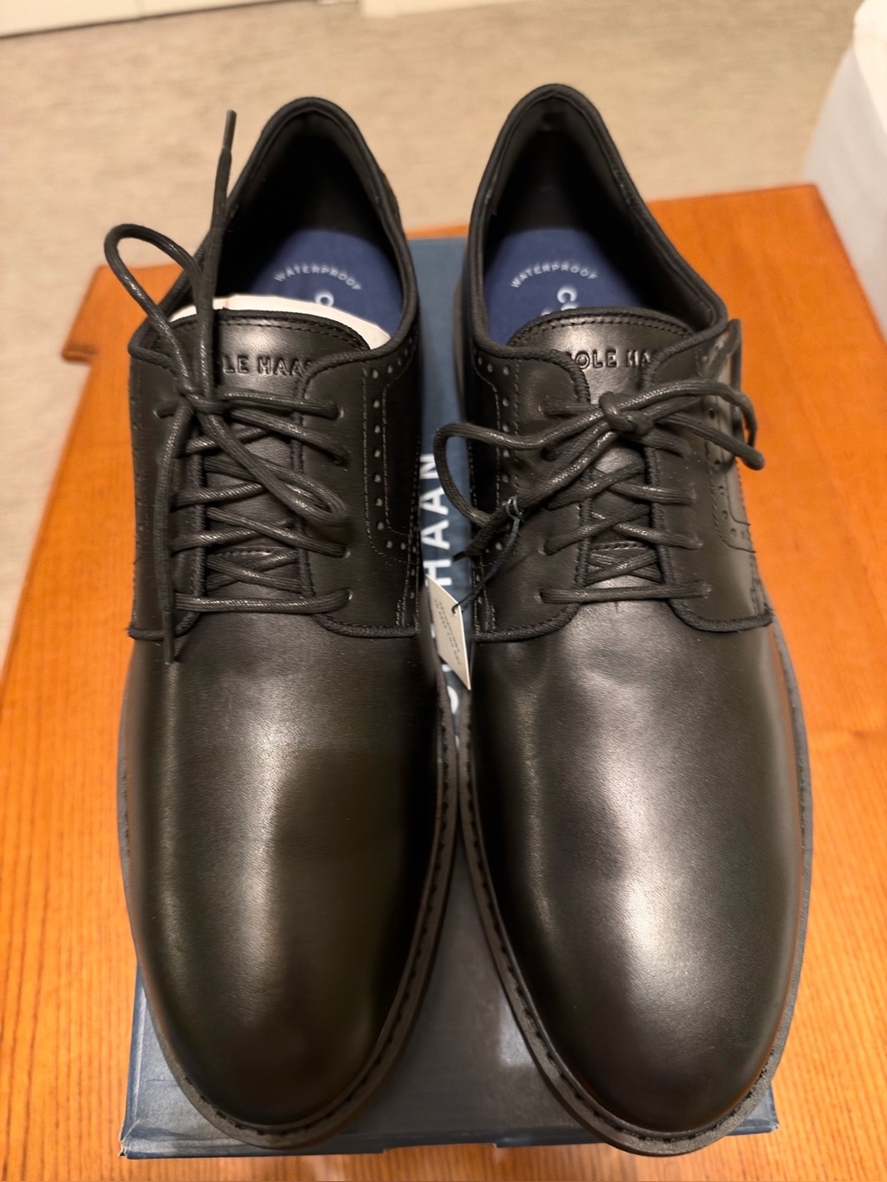 NWT, Cole Haan Men’s Waterproof Black Leather Derby Shoes Size US 13 M